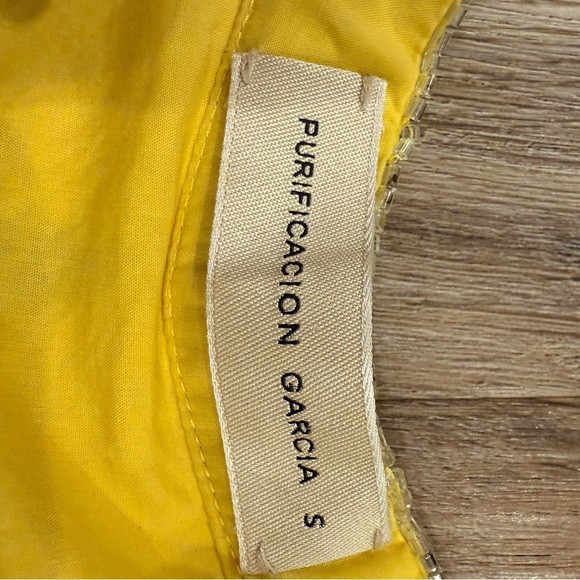 Purificacion Garcia Mini Tunic Dress Women’s S Yellow Beaded Long Sleeves Boho - Picture 5 of 10